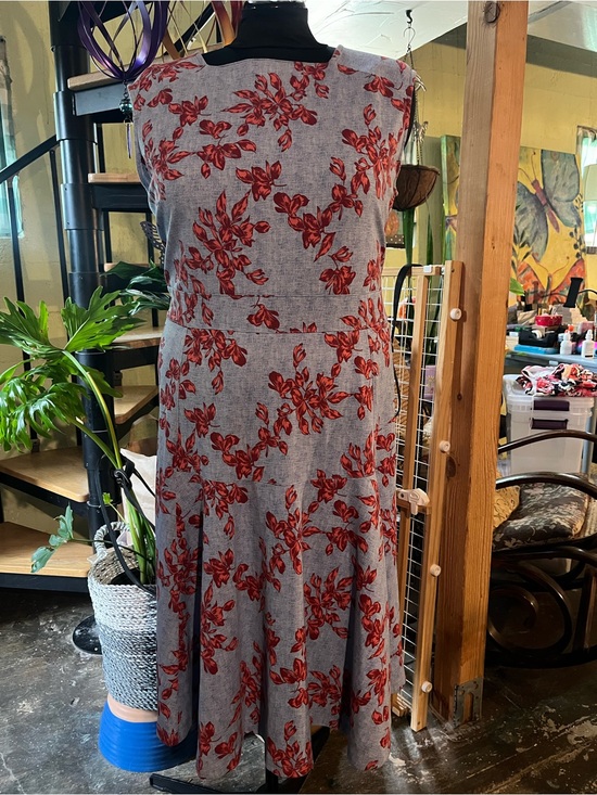 Lands' End Dresses & Skirts - Sleeveless Blue Dress with Red Floral Print